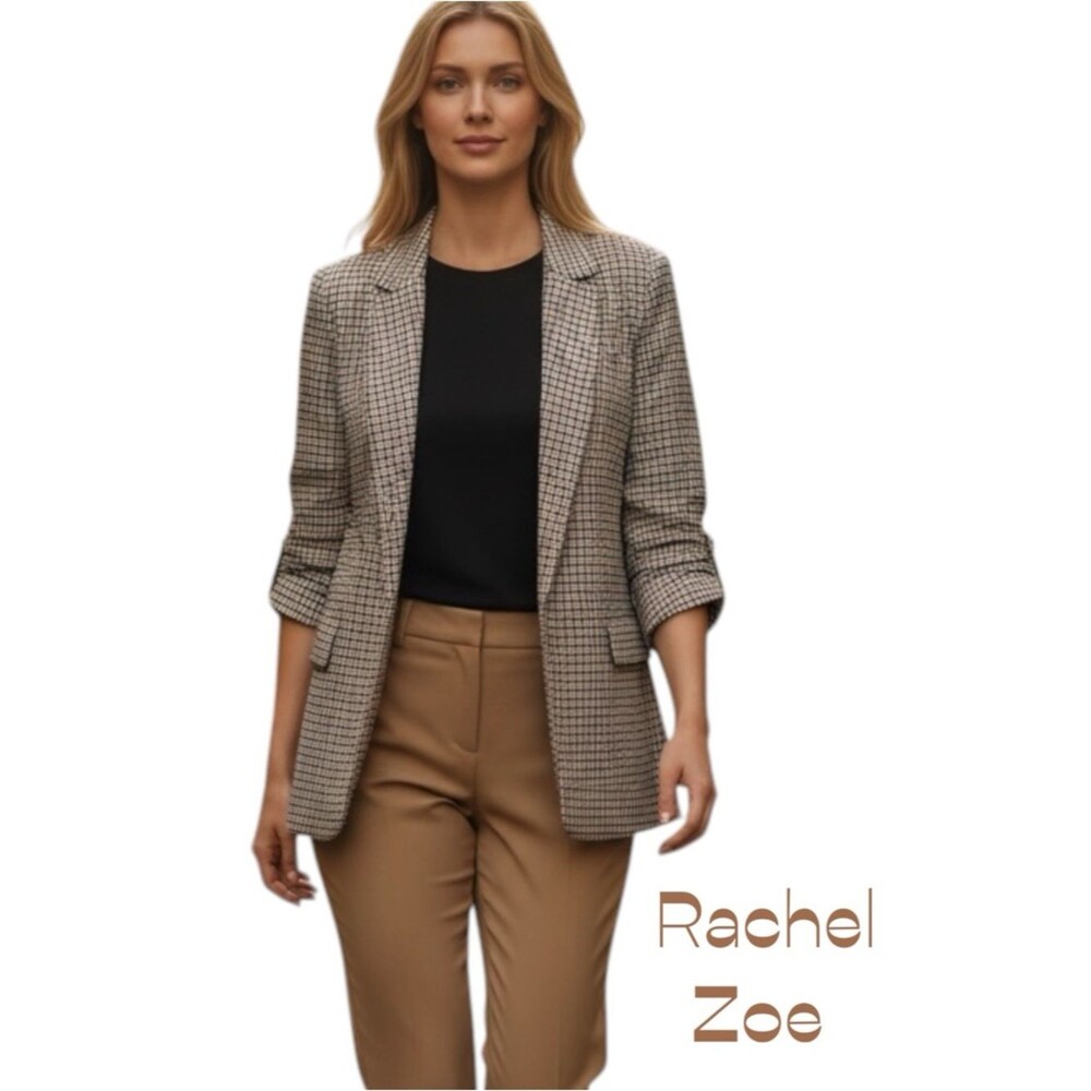 Rachel Zoe Cream Tan Gray Plaid Academia Jacket Blazer NWT Size XS Academia